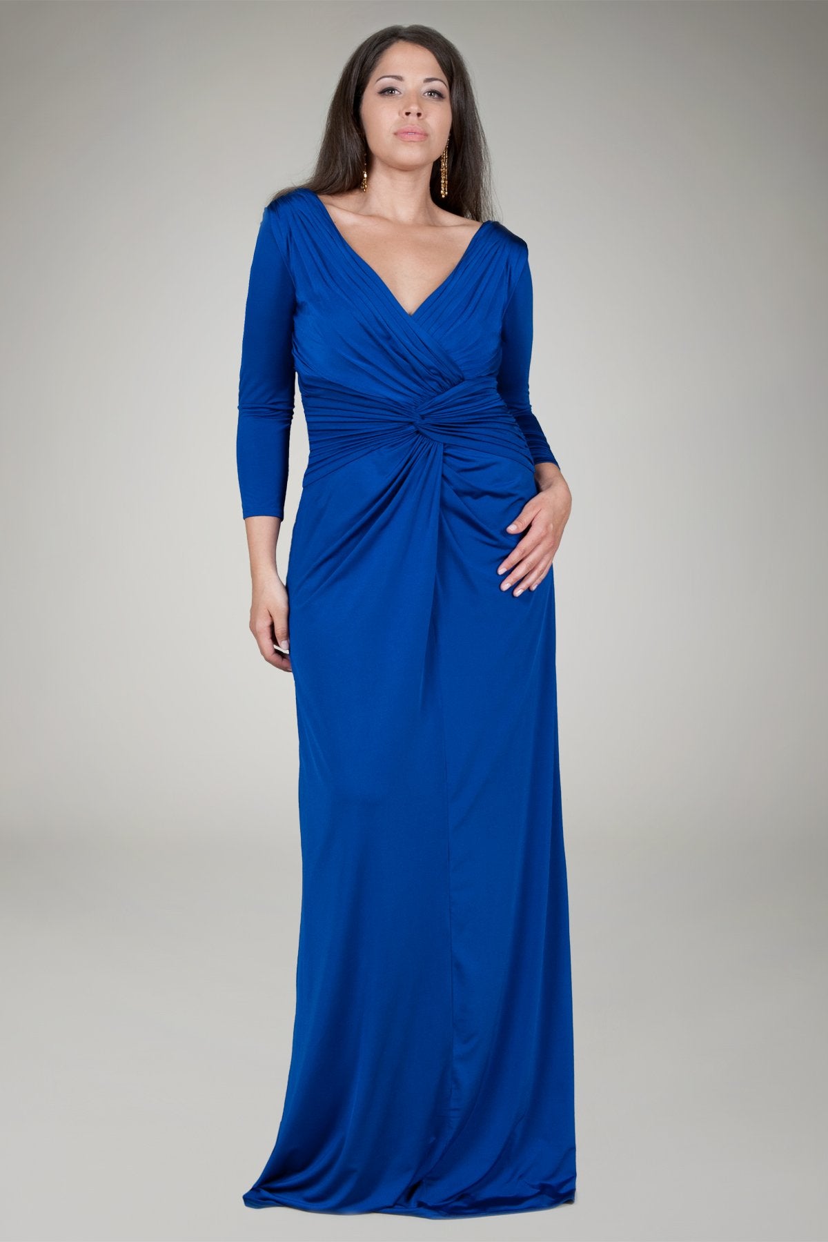 Draped Twist Luxe Jersey Gown in Galaxy Blue
