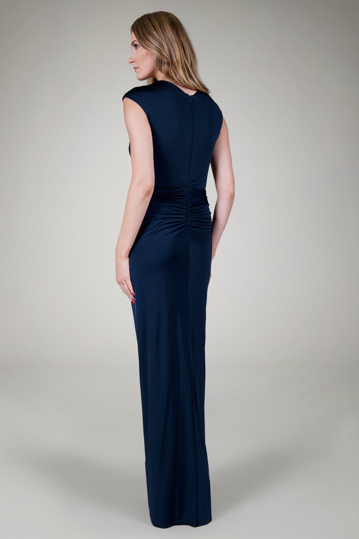 Luxe Jersey Draped Gown in Navy