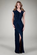 Luxe Jersey Draped Gown in Navy