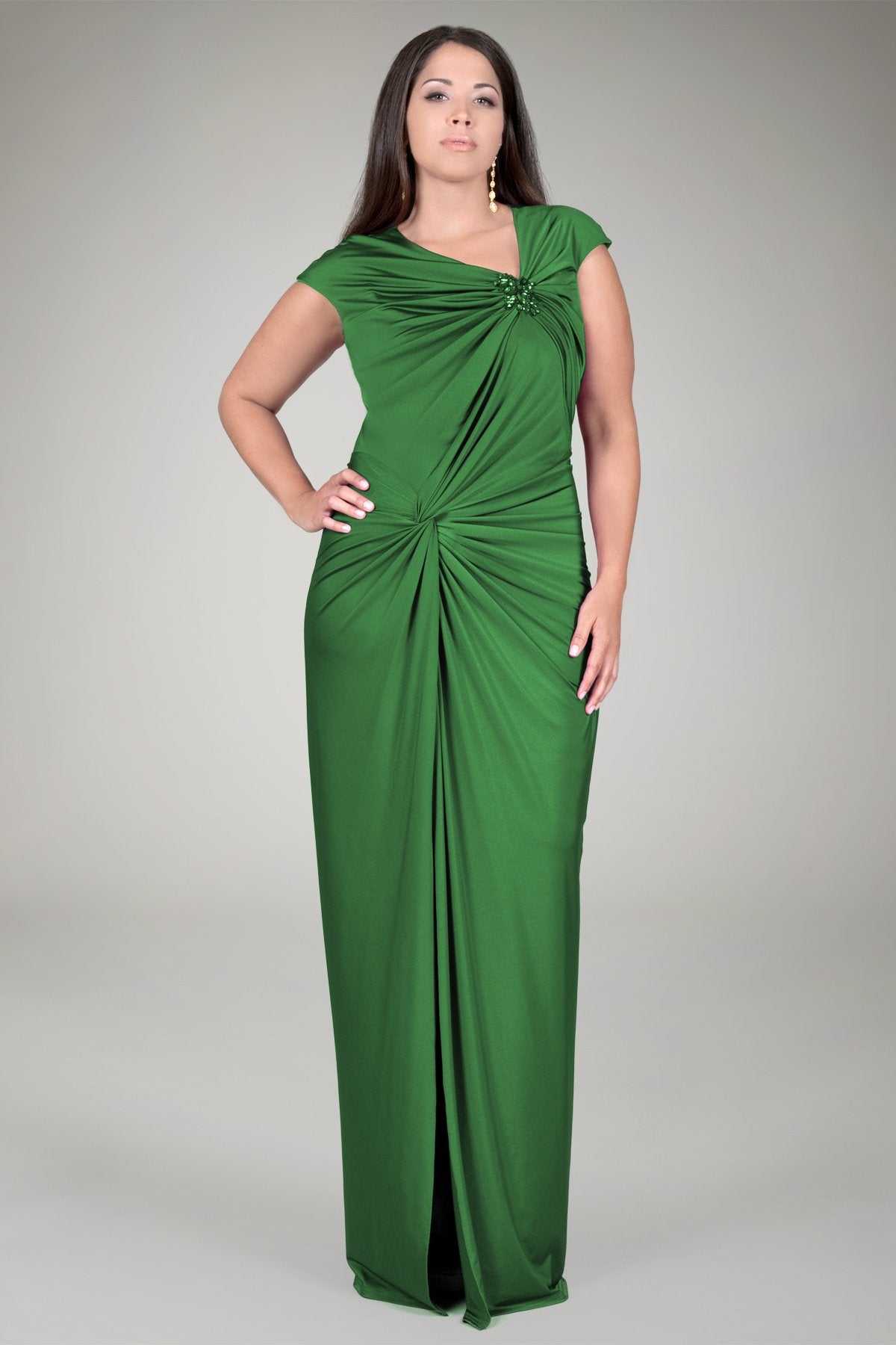 Luxe Jersey Draped Gown in Gucci Green