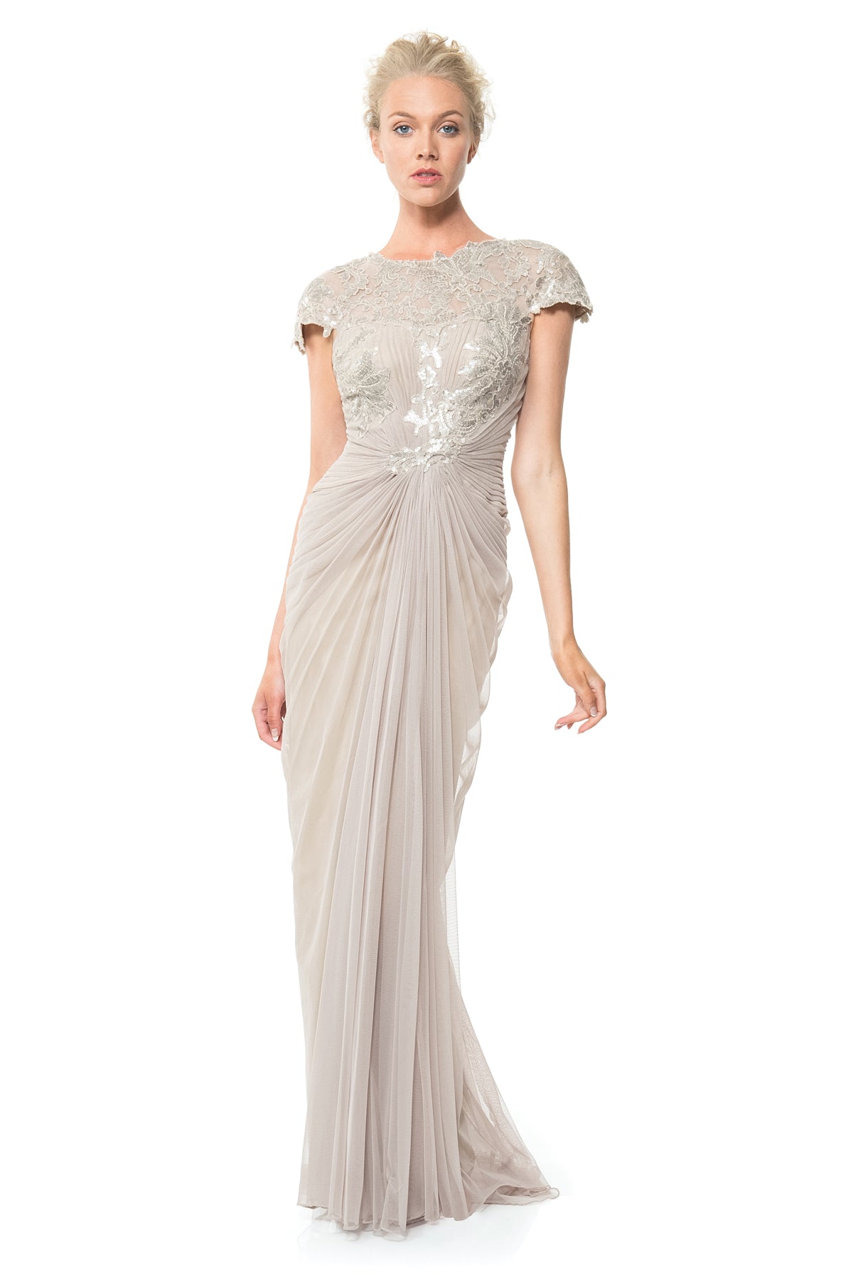 Paillette Lace and Tulle Gown in Sand