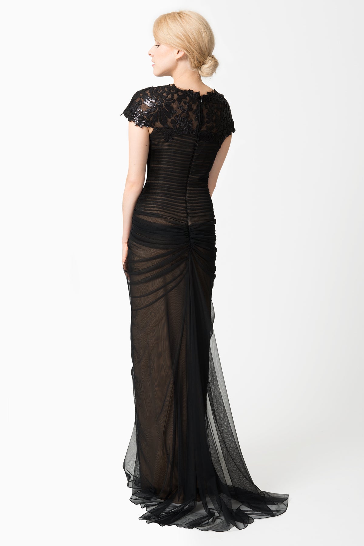 Paillette Lace and Tulle Gown in Black / Nude