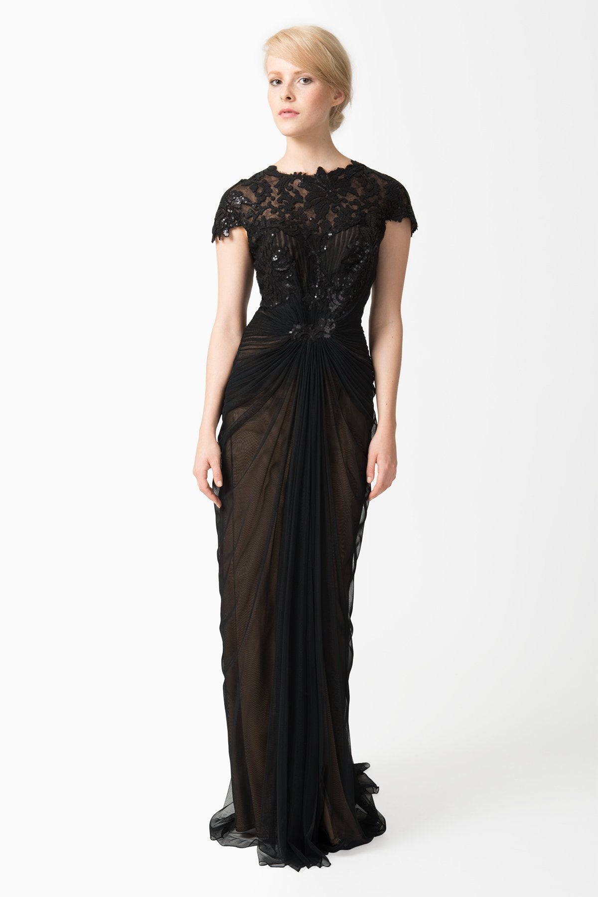 Paillette Lace and Tulle Gown in Black / Nude – Tadashi Shoji Official Online Boutique