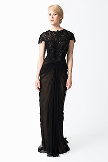Paillette Lace and Tulle Gown in Black / Nude