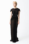 Paillette Lace and Tulle Gown in Black / Nude