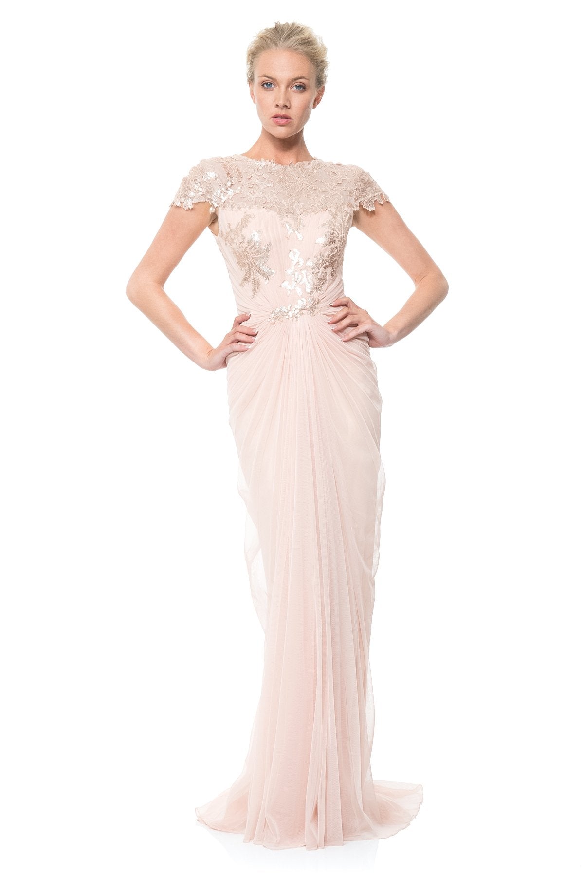 Paillette Lace and Tulle Gown in Primrose Tadashi Shoji Official Online Boutique Paillette Lace and Tulle Gown in Primrose Tadashi Shoji Official Online Boutique