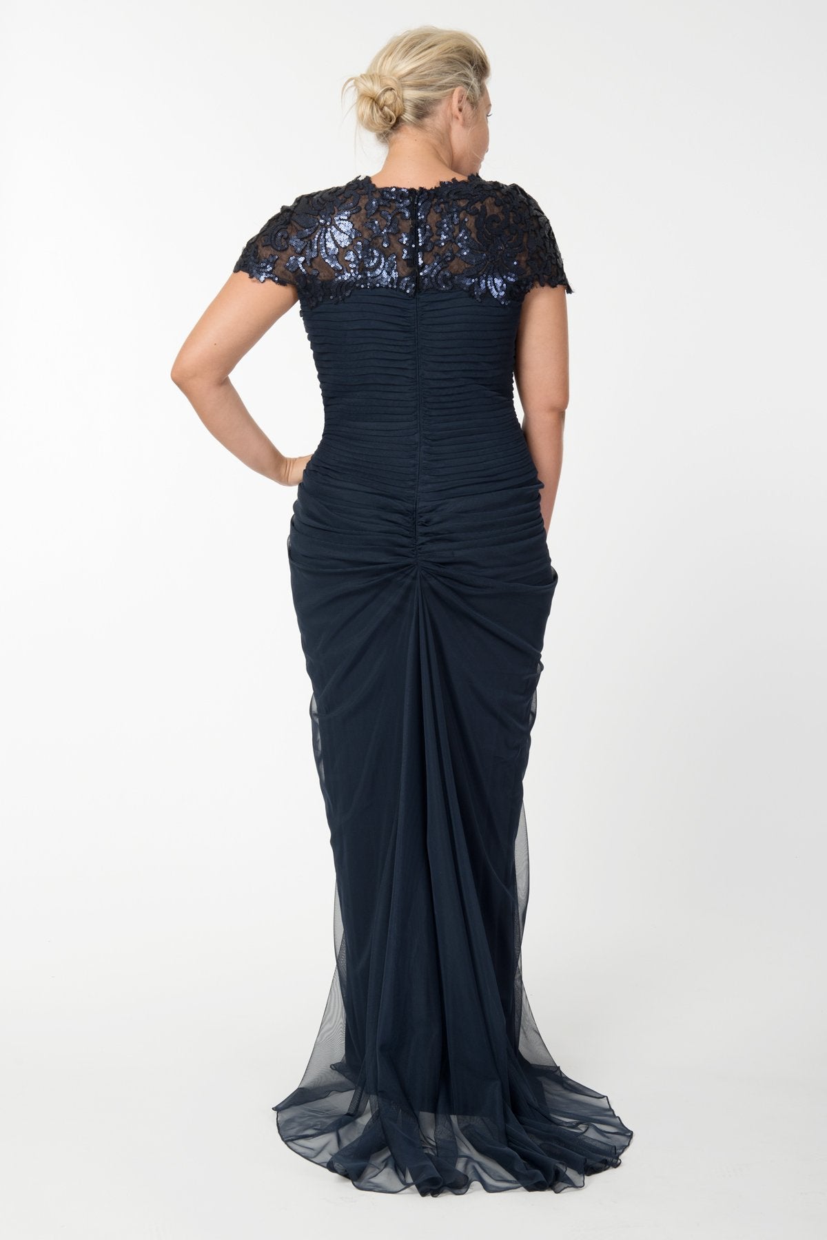 Paillette Lace and Tulle Gown in Navy