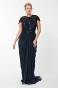 Paillette Lace and Tulle Gown in Navy
