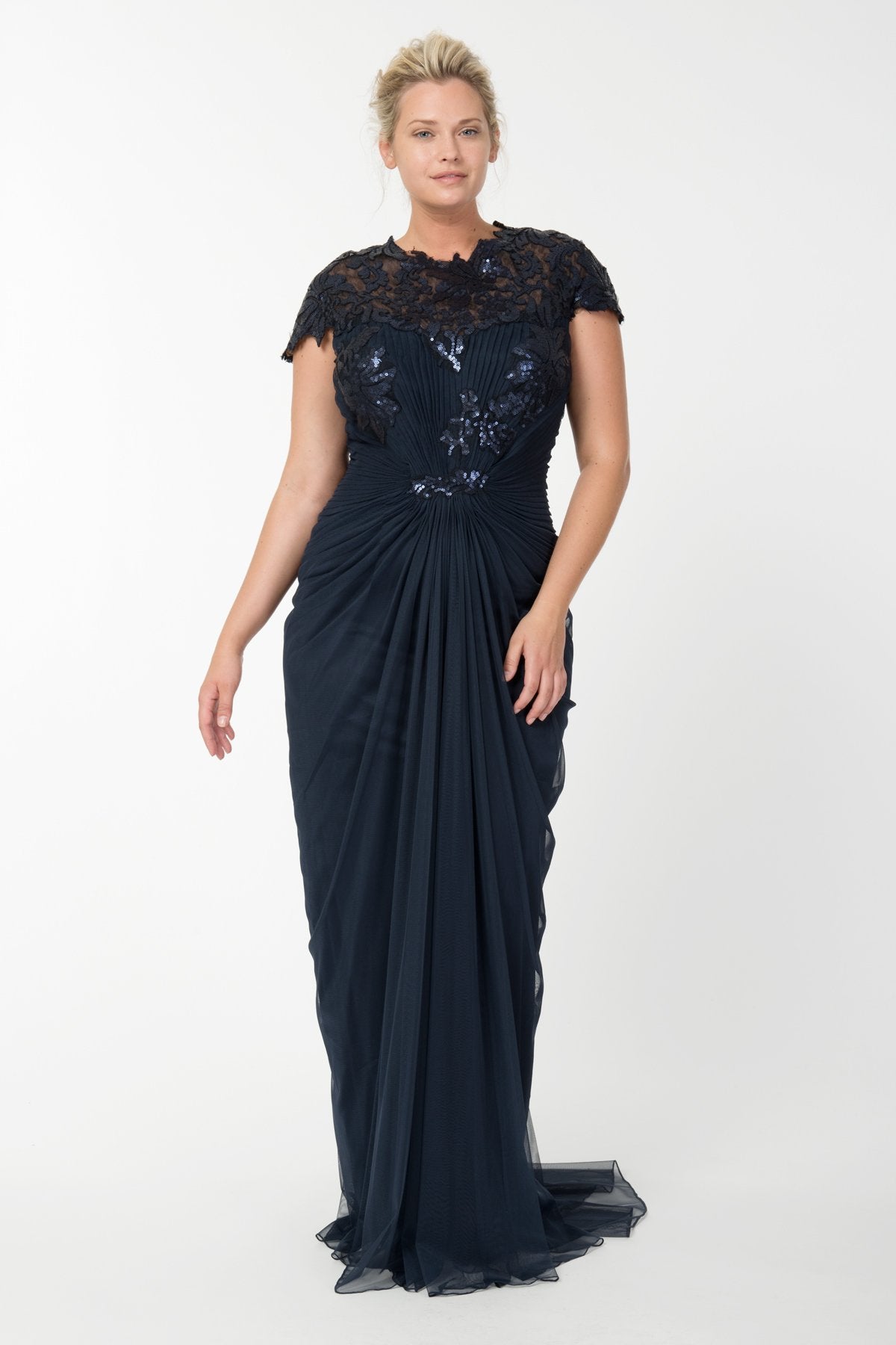 Paillette Lace and Tulle Gown in Navy