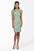 Ruched Tulle Dress with Paillette Embroidered Lace Applique in Celadon