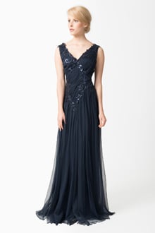 Ruched Tulle V-Neck Gown in Navy