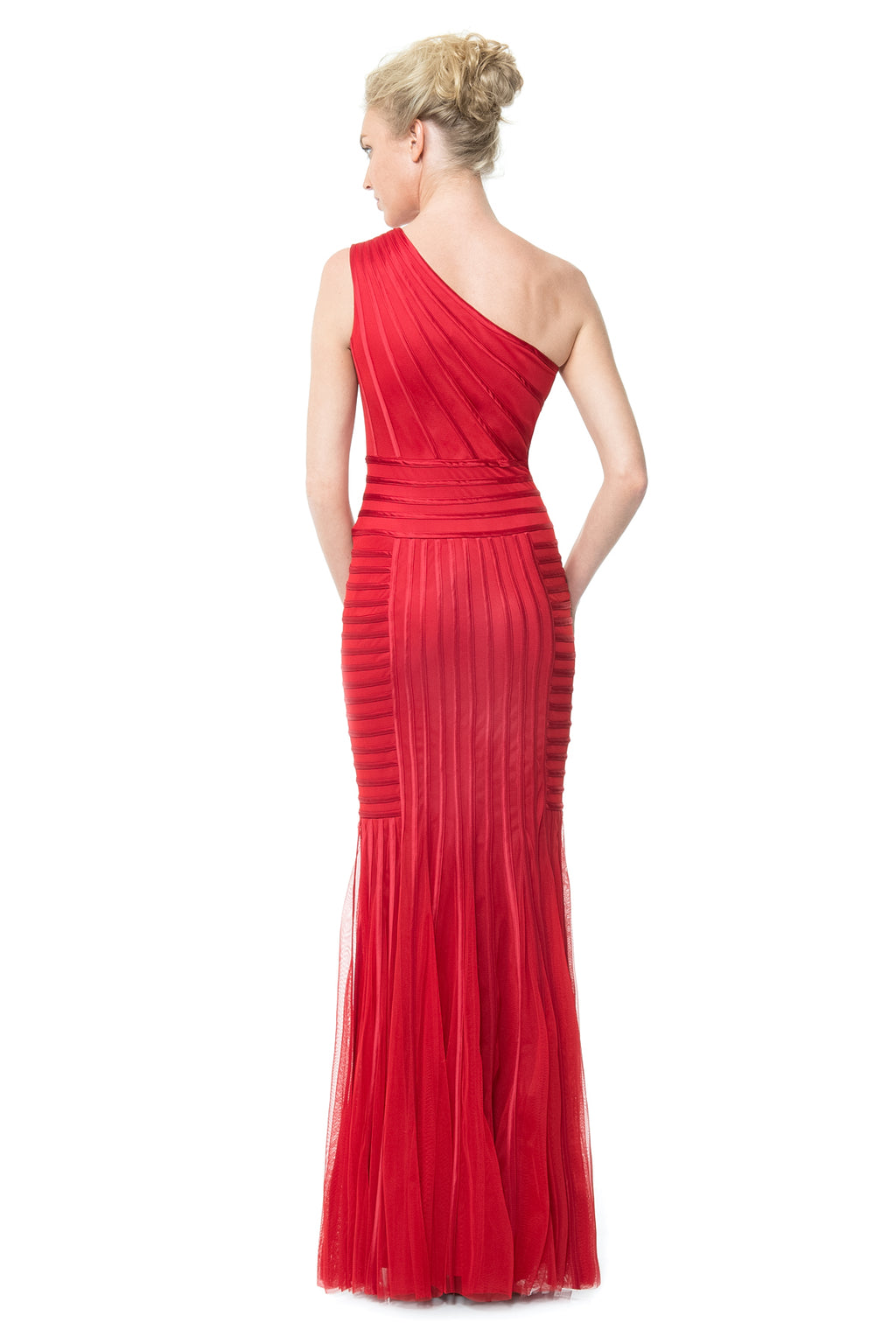 Satin Piping One Shoulder Gown