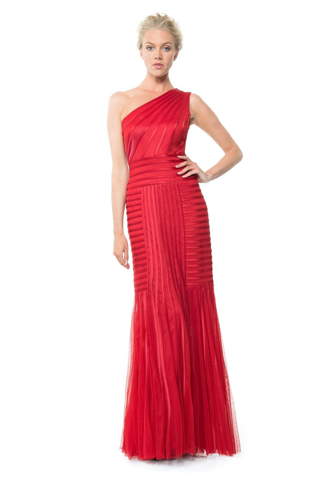 Satin Piping One Shoulder Gown