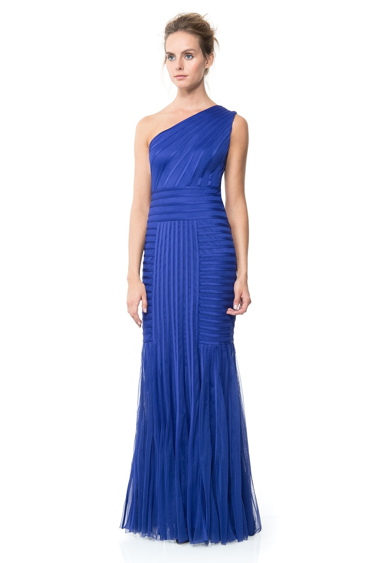 Satin Piping One Shoulder Gown