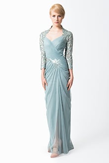 Draped Tulle ¾ Sleeve Gown in Ice