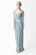 Draped Tulle ¾ Sleeve Gown in Ice
