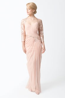Draped Tulle ¾ Sleeve Gown in Primrose