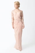 Draped Tulle ¾ Sleeve Gown in Primrose