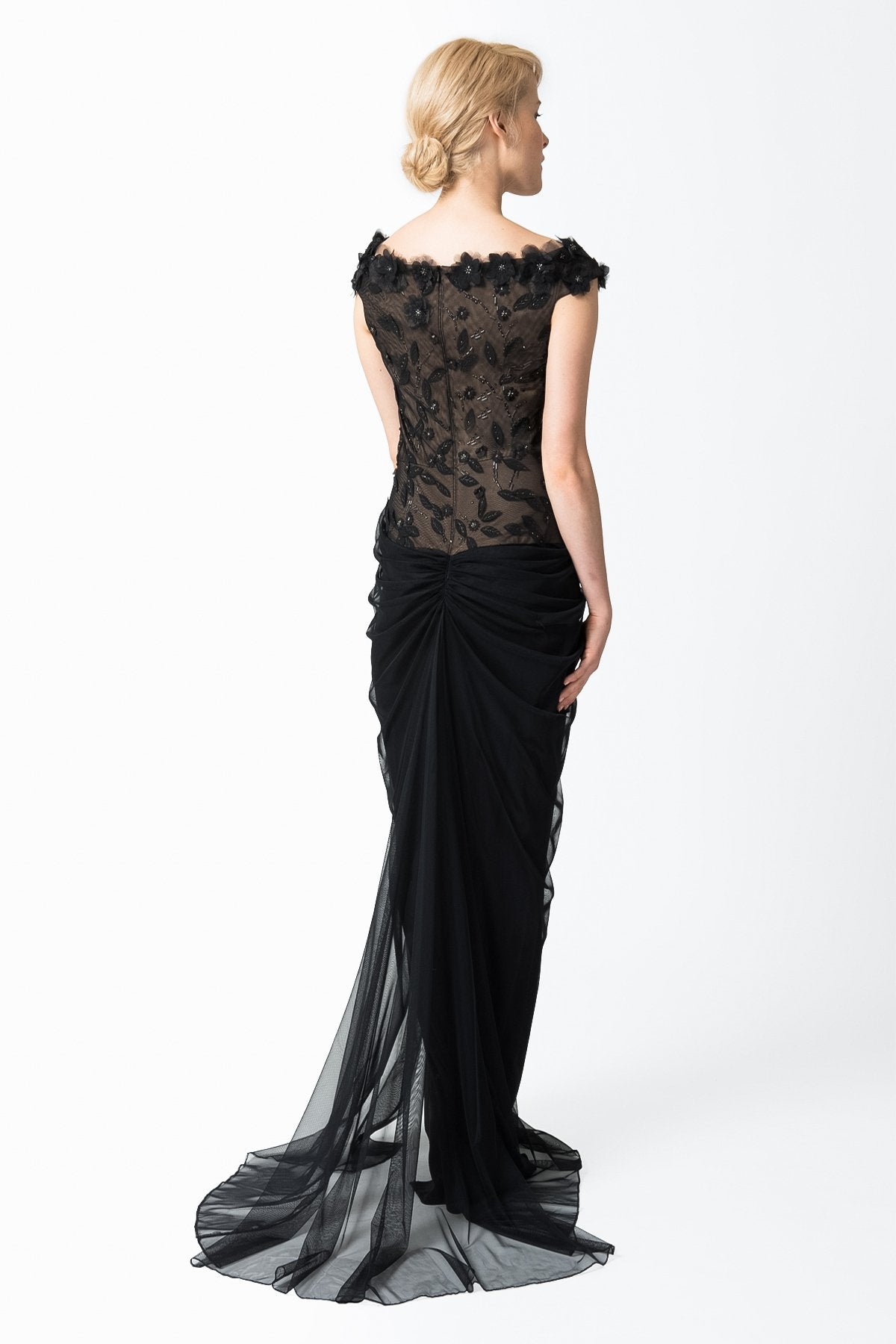 Floral Embellished Gown in Black / Nude