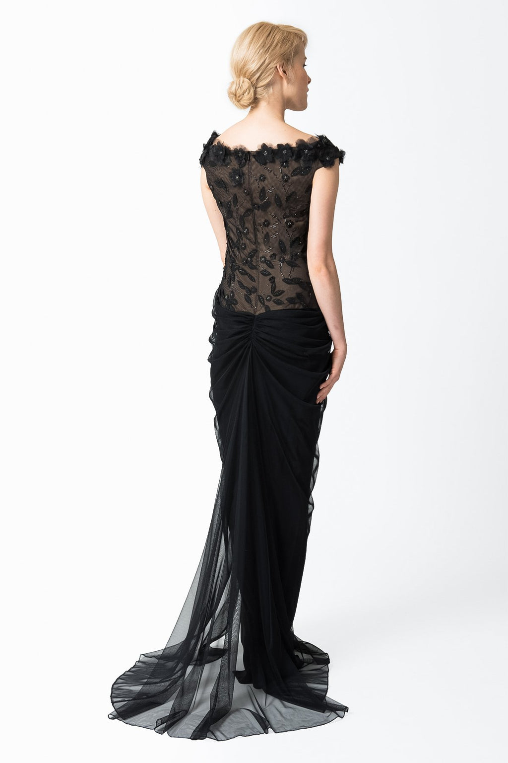 Floral Embellished Gown in Black / Nude