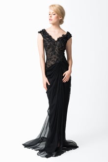 Floral Embellished Gown in Black / Nude