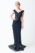 Floral Embellished Gown in Navy / Nude