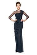 Draped Tulle 3/4 Sleeve Gown