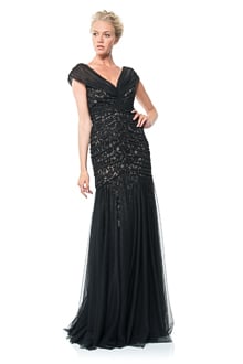 Lace Gown with Ruched Tulle Overlay