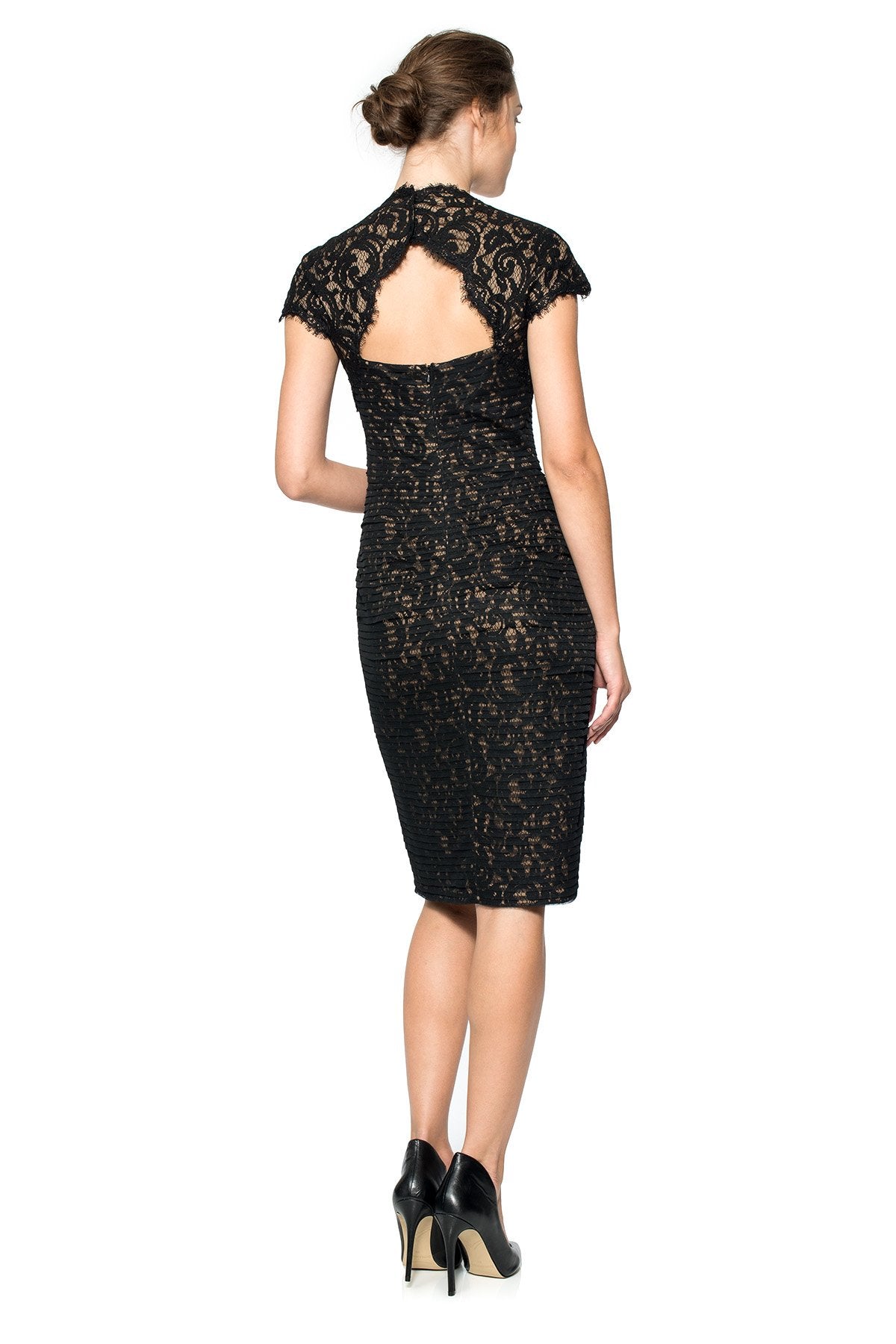 Lace Dress with Pleated Tulle Overlay