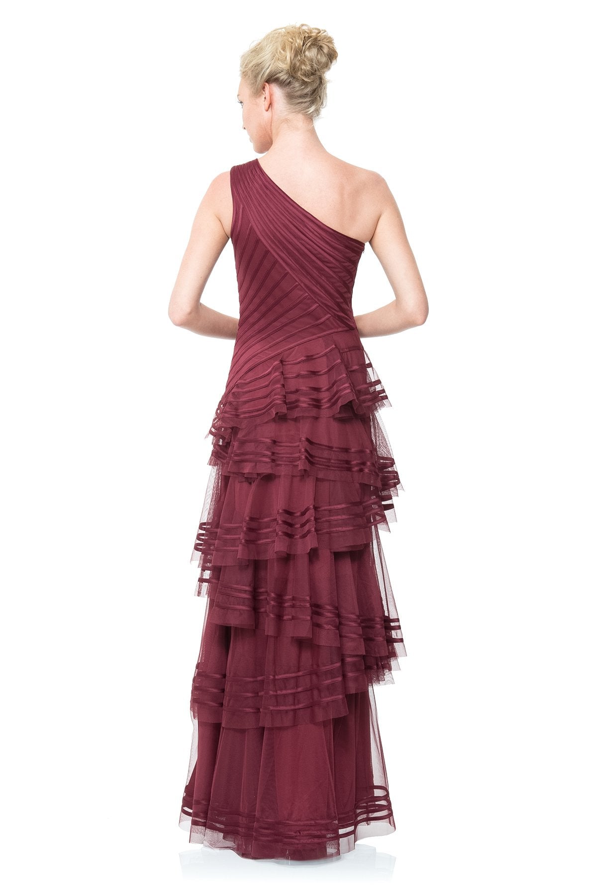 Satin Piping One Shoulder Tiered Gown