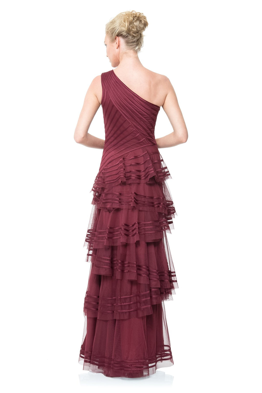 Satin Piping One Shoulder Tiered Gown