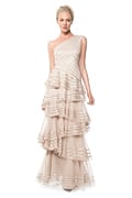 Satin Piping One Shoulder Tiered Gown