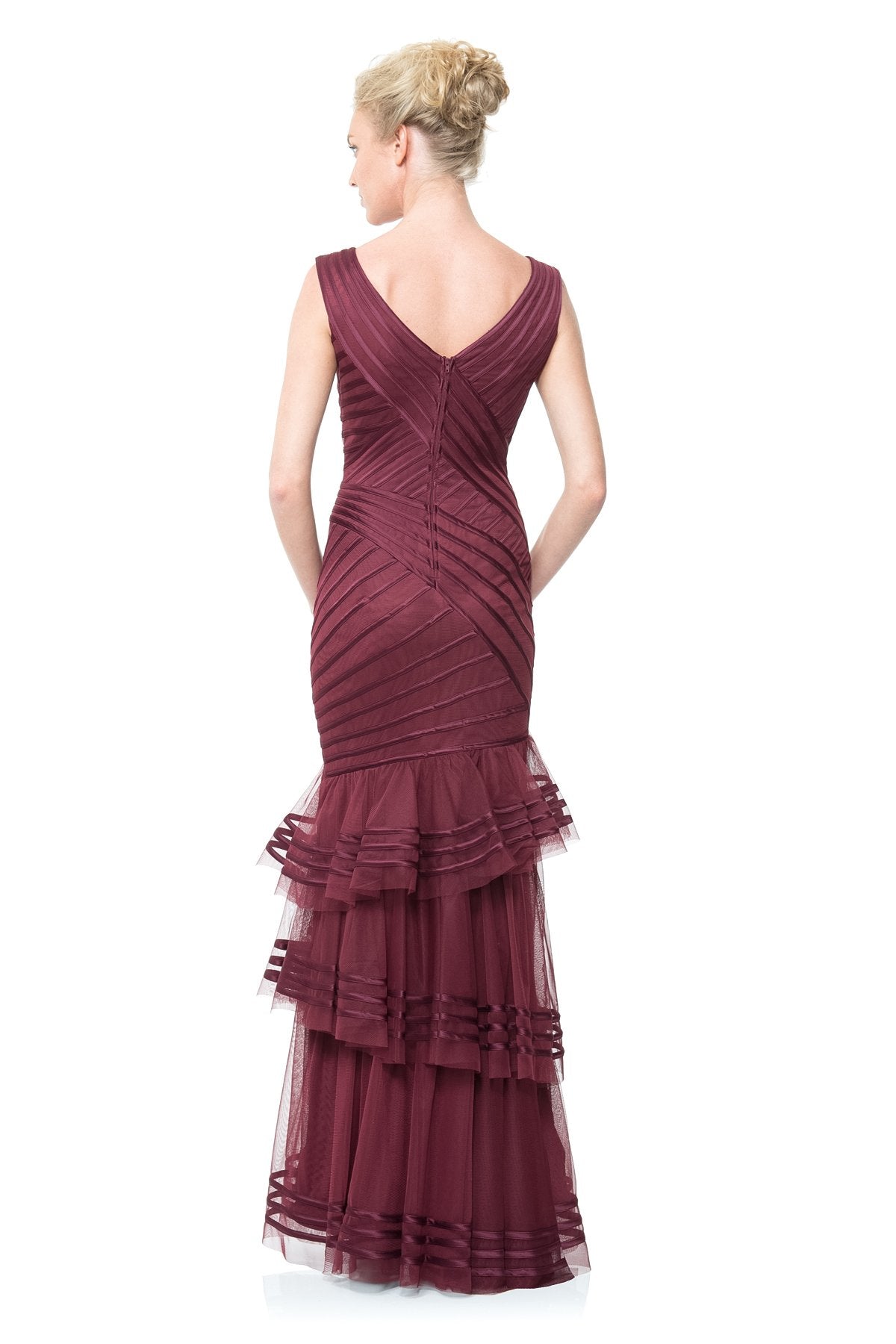 Satin Piped Tiered Gown
