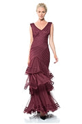 Satin Piped Tiered Gown