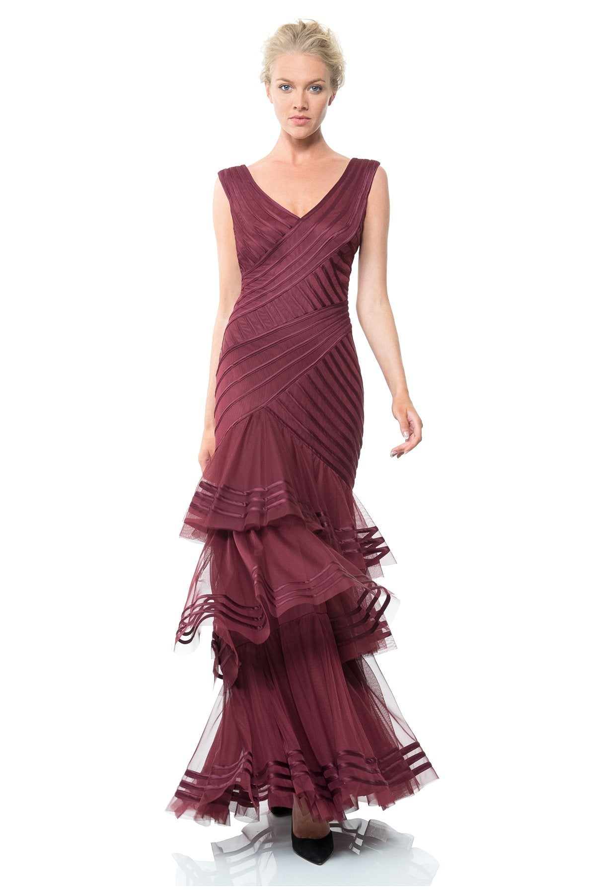 Satin Piped Tiered Gown