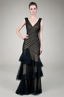 Tulle Tiered Gown in Black / Nude
