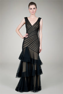 Tulle Tiered Gown in Black / Nude