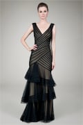 Tulle Tiered Gown in Black / Nude