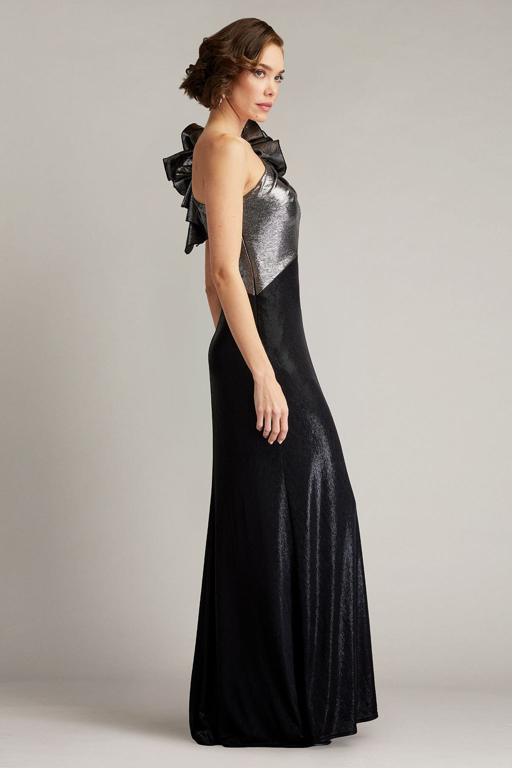 Korra One Shoulder Metallic Contrast Gown