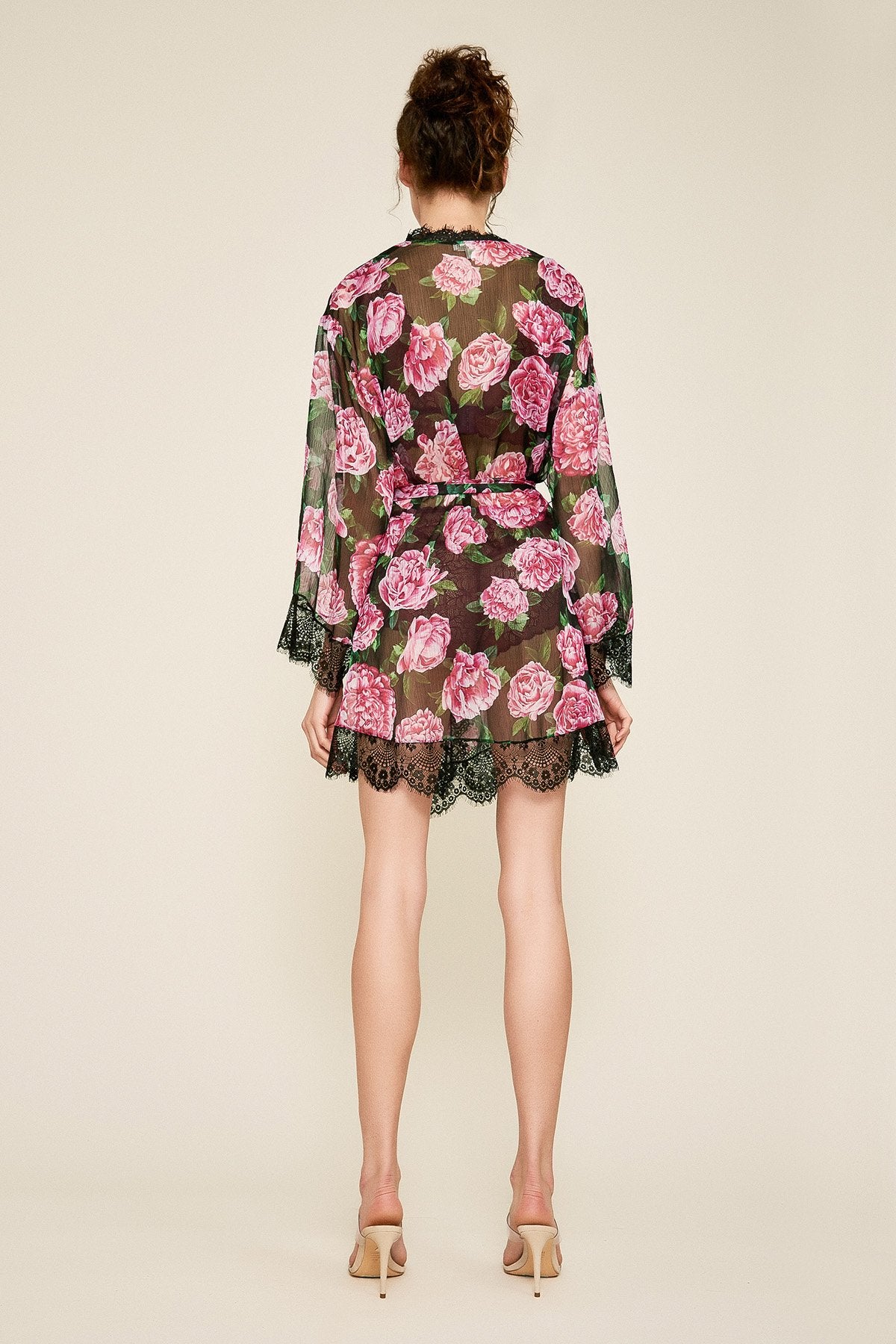 Patel Peony-Print Silk Chiffon Short Robe