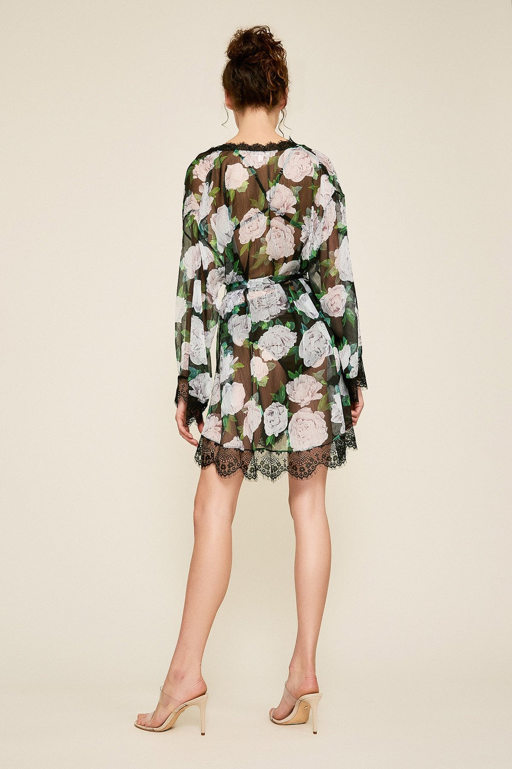 Patel Peony-Print Silk Chiffon Short Robe