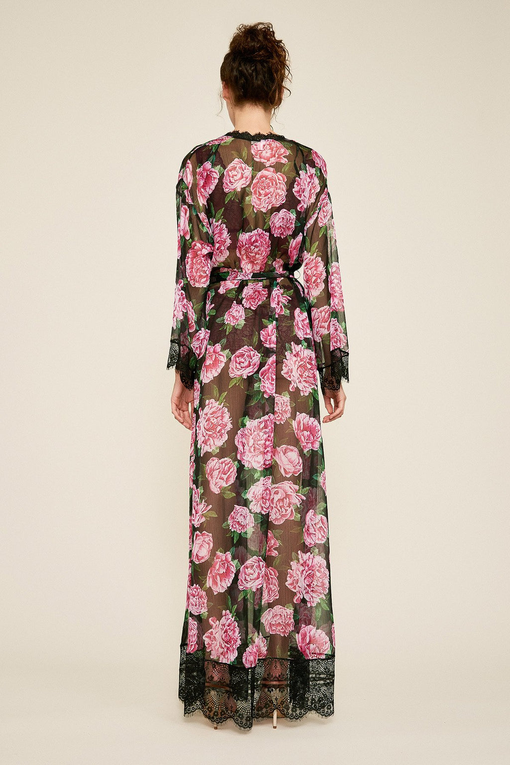 Patel Peony-Print Silk Chiffon Long Robe