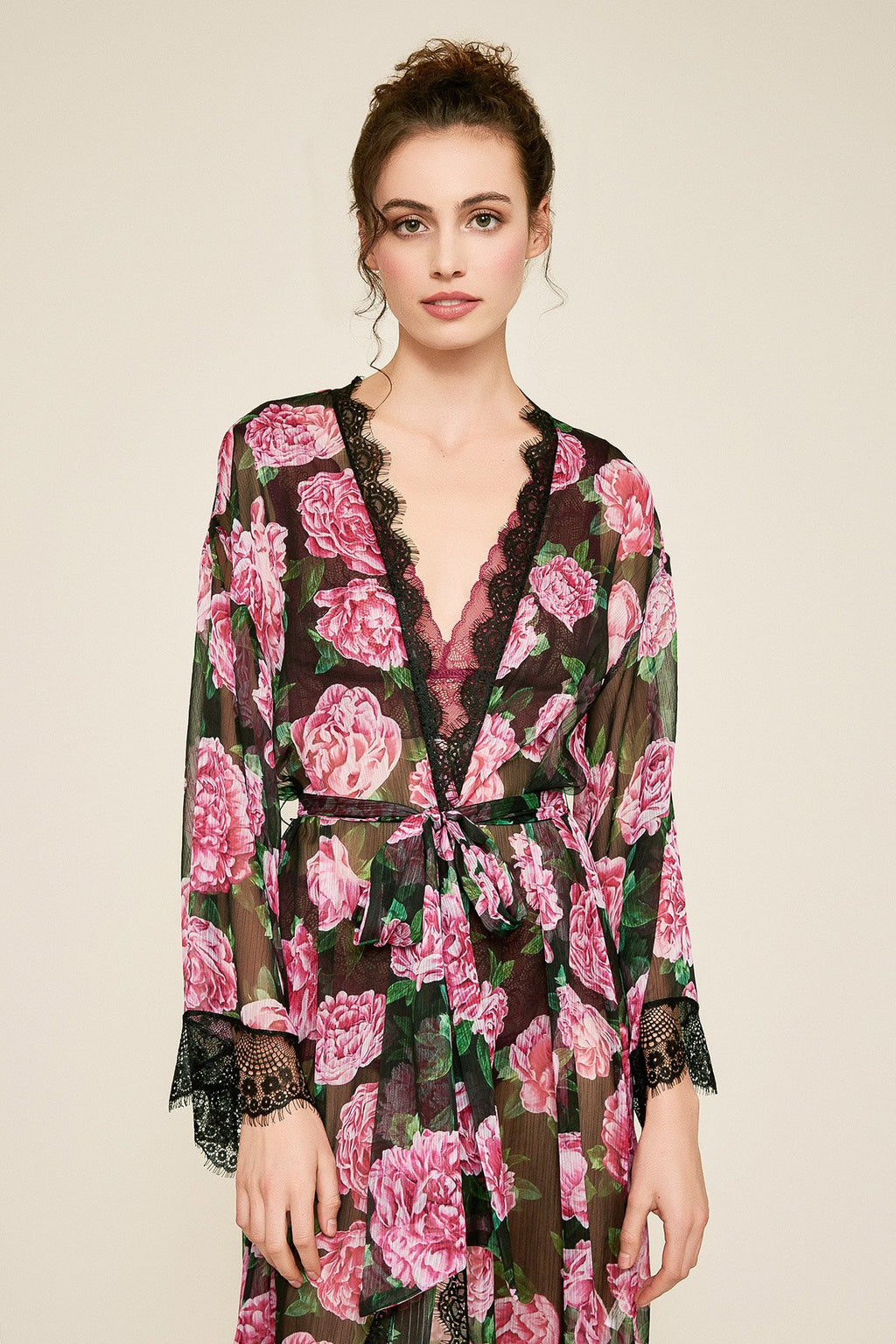 Patel Peony-Print Silk Chiffon Long Robe