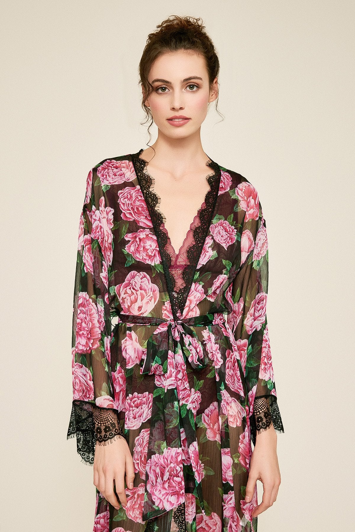 Patel Peony-Print Silk Chiffon Long Robe