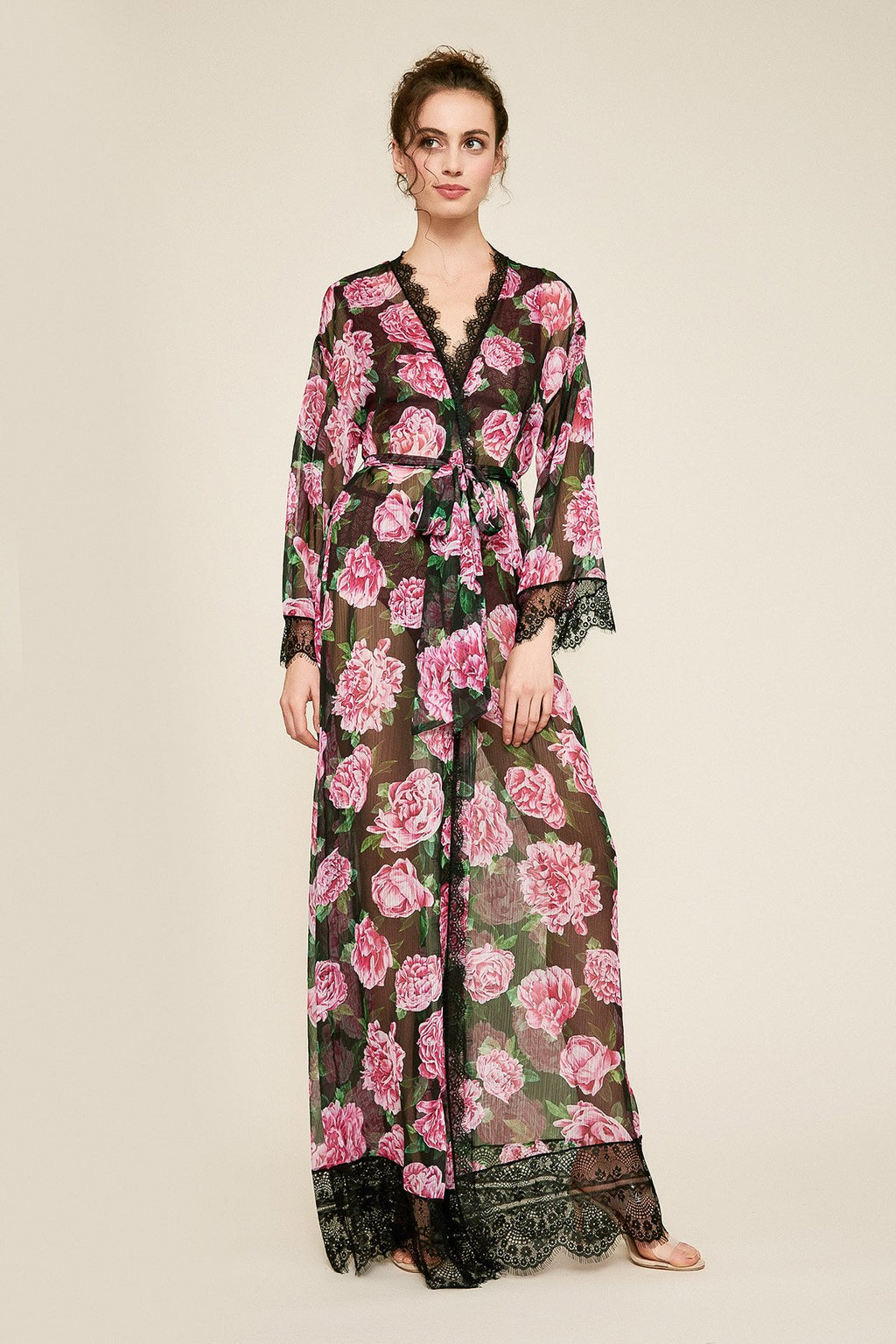 Patel Peony-Print Silk Chiffon Long Robe