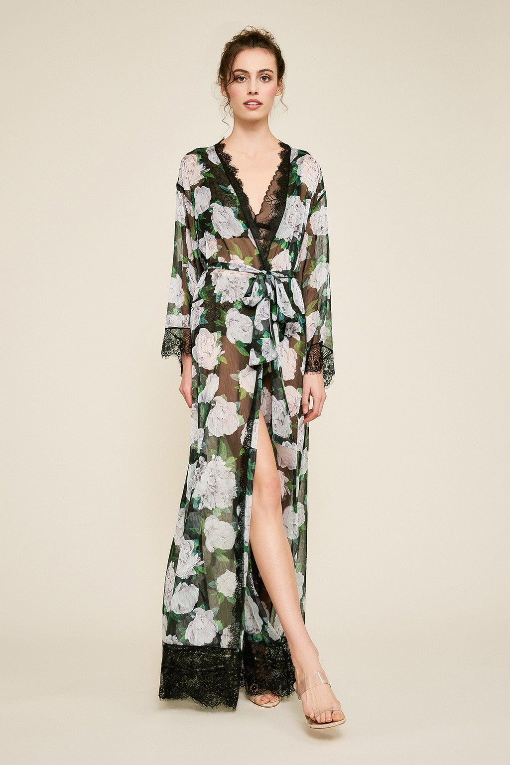 Patel Peony-Print Silk Chiffon Long Robe