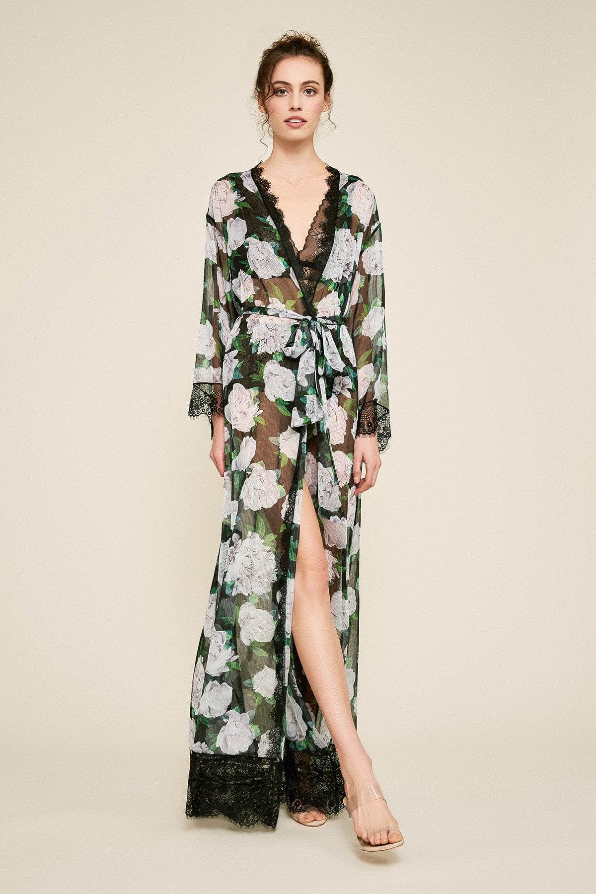 Patel Peony-Print Silk Chiffon Long Robe