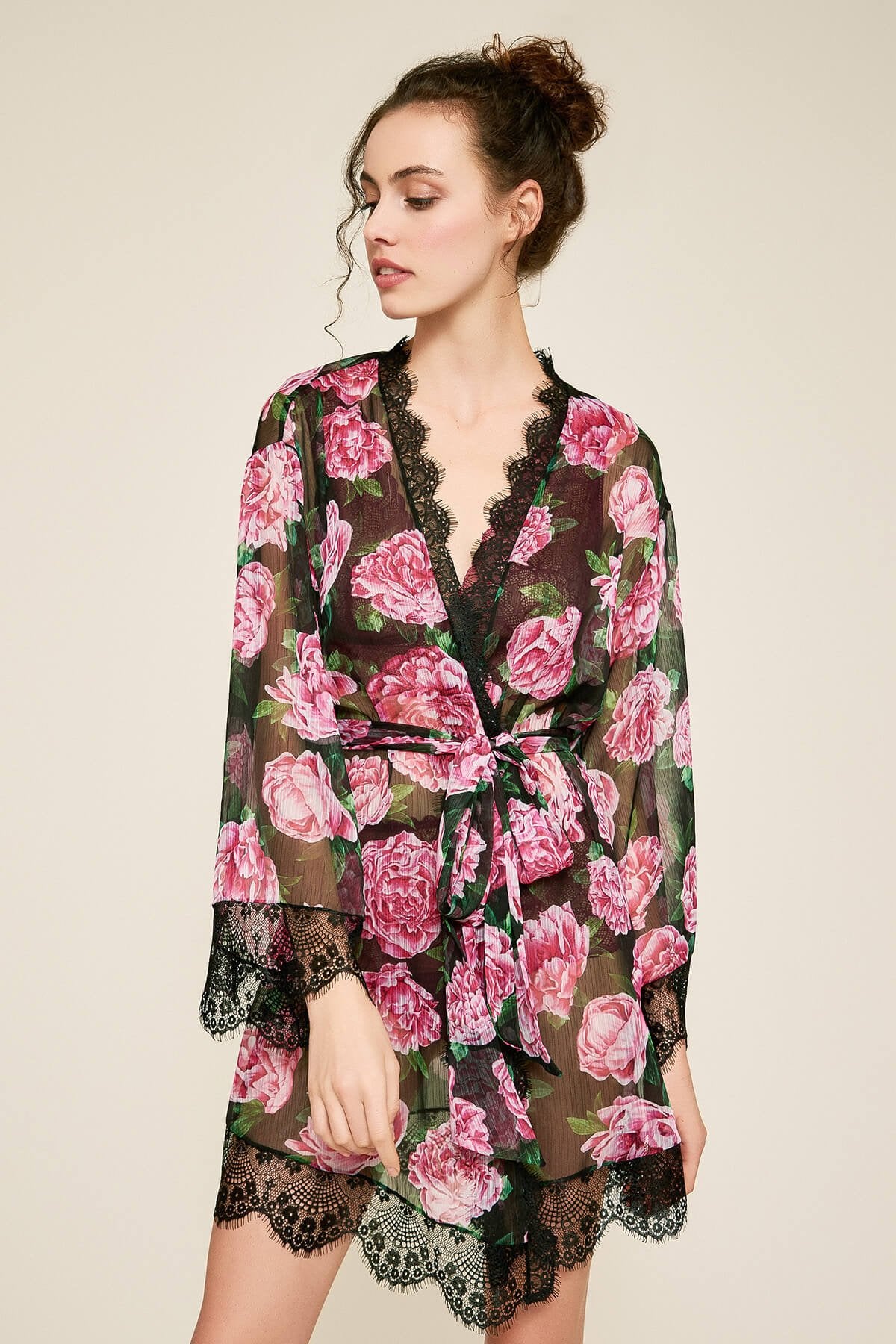 Tadashi Shoji - Patel Peony-Print Silk Chiffon Short Robe