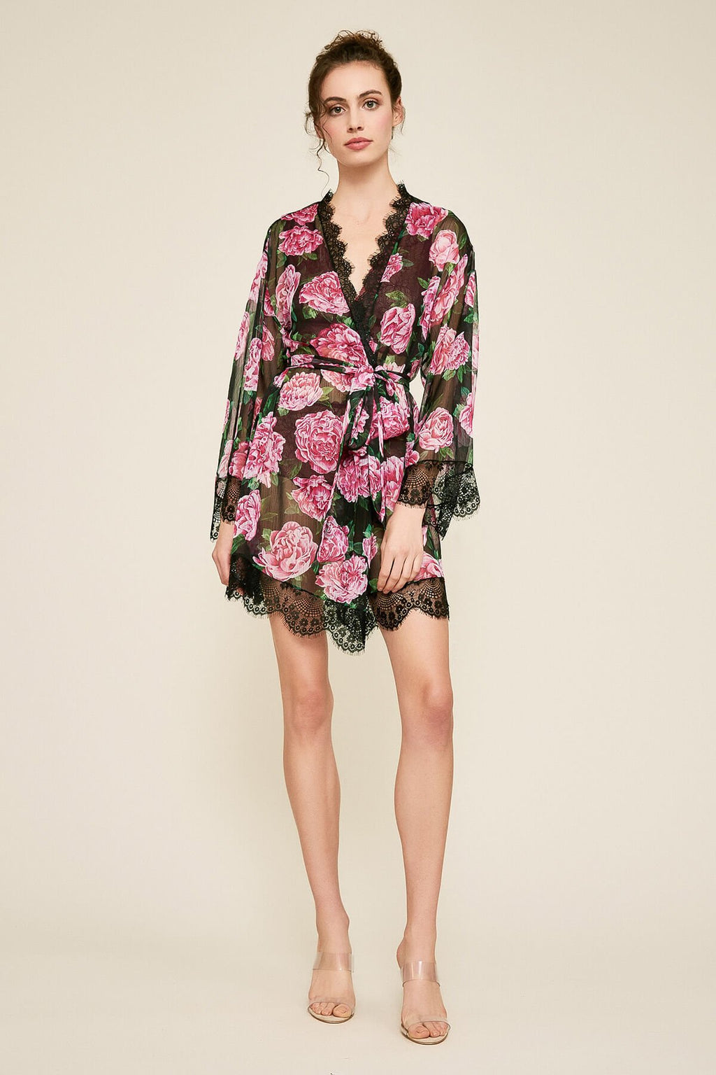Tadashi Shoji - Patel Peony-Print Silk Chiffon Short Robe