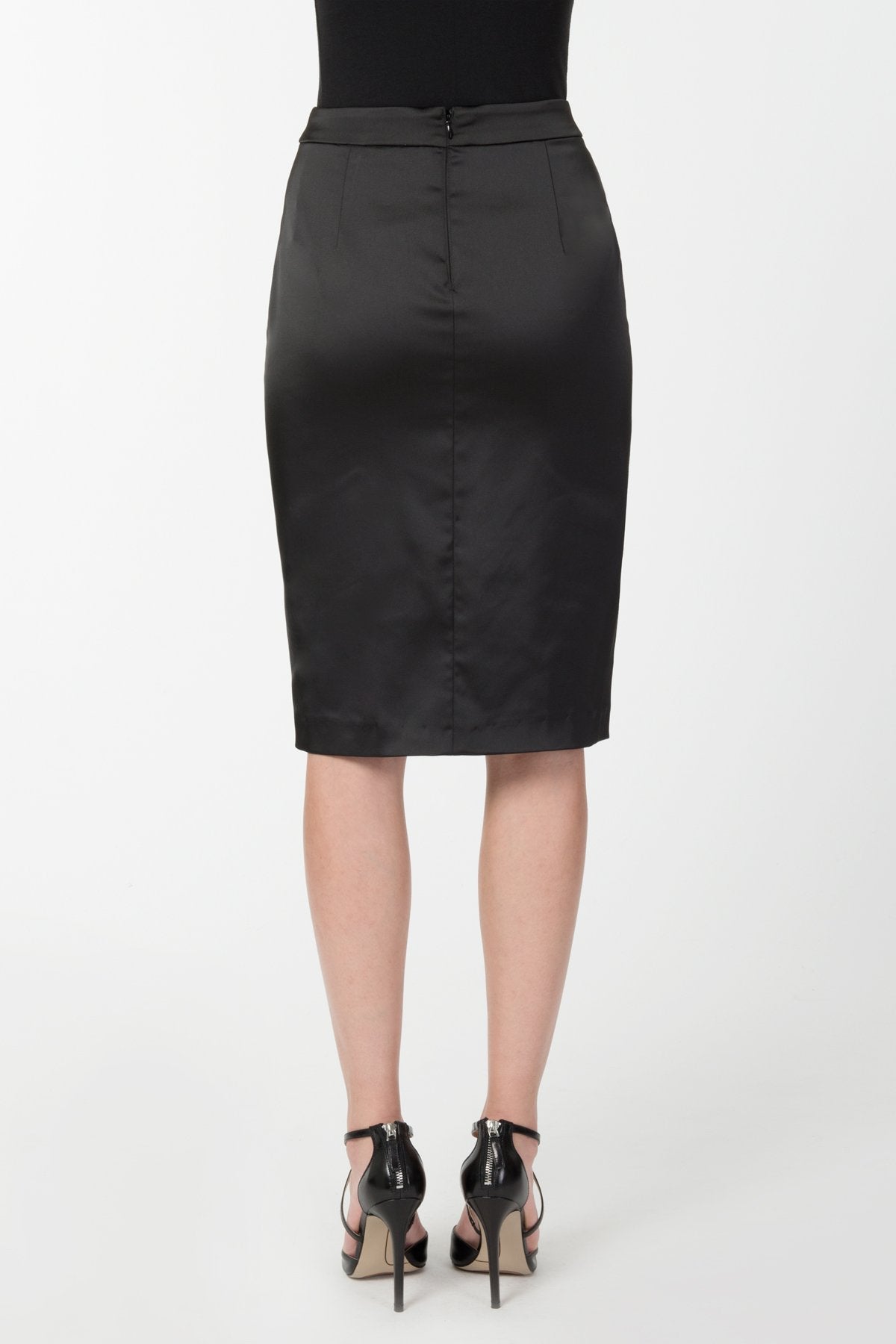 Stretch Satin Pencil Skirt in Black